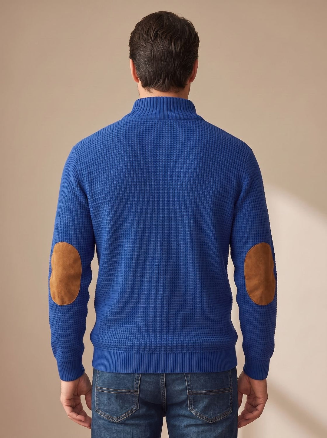 Cosimo™ | Men's Waffle Knit Sweater with Button Collar and Elbow Patches