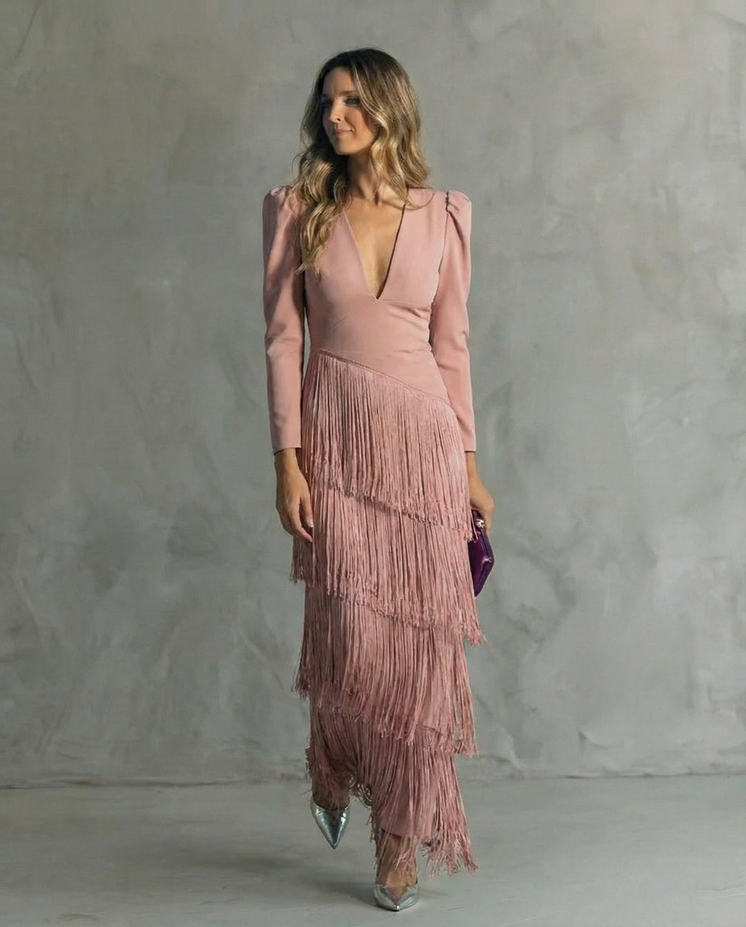 Clara ™ | Elegant Midi Dress with Fringe Sleeves