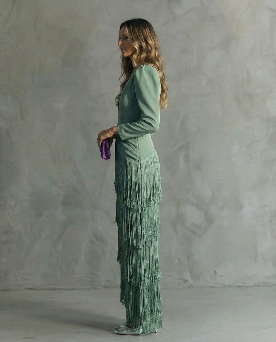Clara ™ | Elegant Midi Dress with Fringe Sleeves