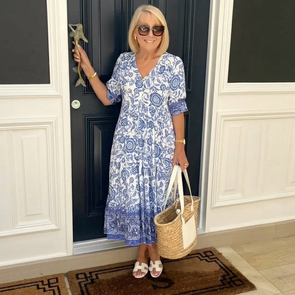 Manoli™ | Elegant Floral Dress with V-Neck