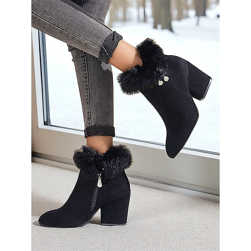 Blanche™ | Women's Fur-Trimmed Block Heel Ankle Boots