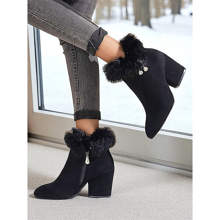 Blanche™ | Women's Fur-Trimmed Block Heel Ankle Boots