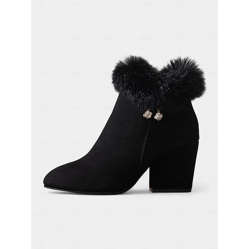 Blanche™ | Women's Fur-Trimmed Block Heel Ankle Boots