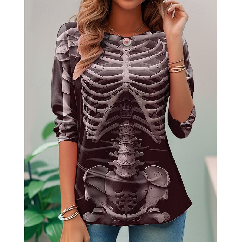 Thea™ | Women's Halloween Skeleton Print Long Sleeve Top