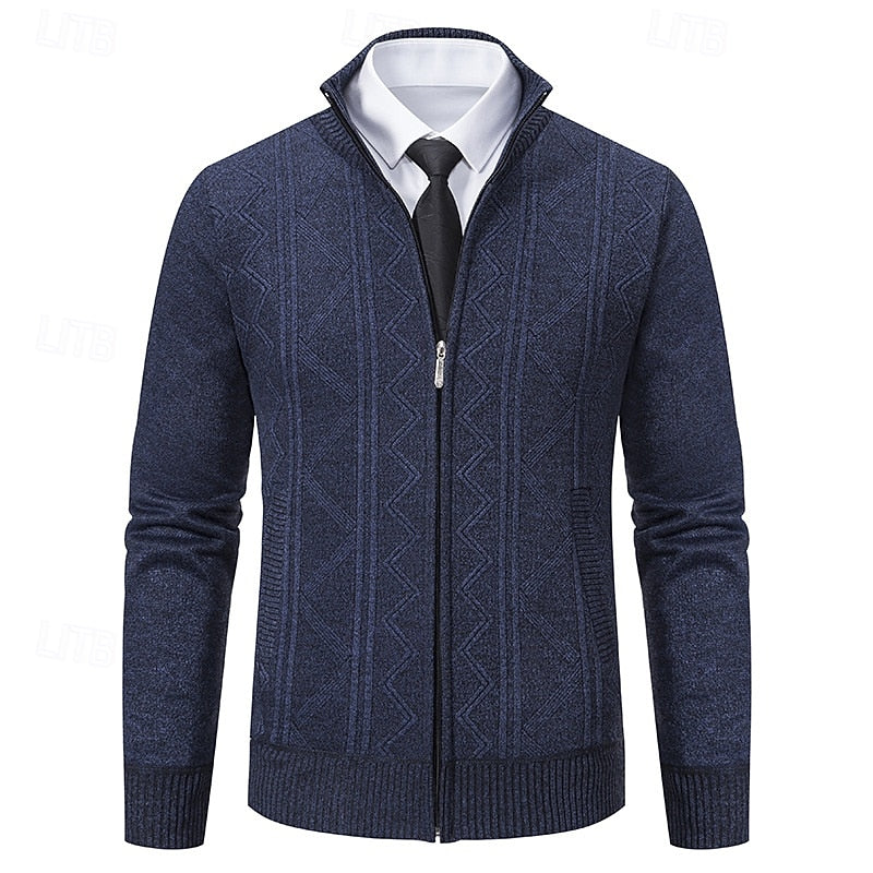 Malcolm™ | Men's Textured Stand Collar Zip Up Cardigan
