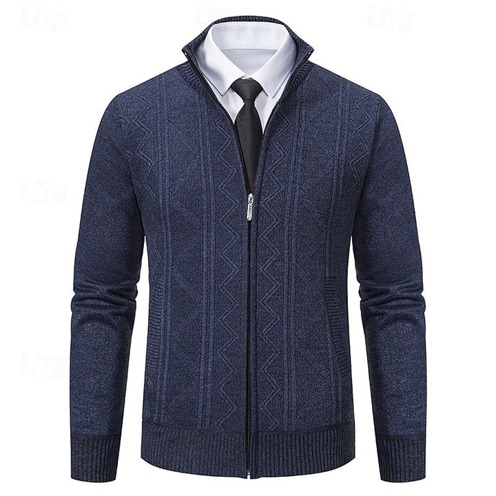 Malcolm™ | Men's Textured Stand Collar Zip Up Cardigan