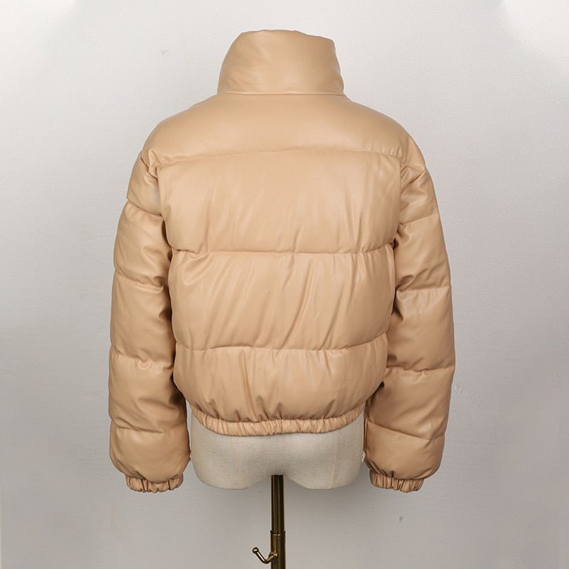 Sunniva™ | Women's Cropped Faux Leather Puffer Jacket