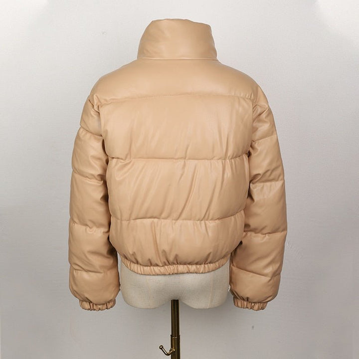 Sunniva™ | Women's Cropped Faux Leather Puffer Jacket
