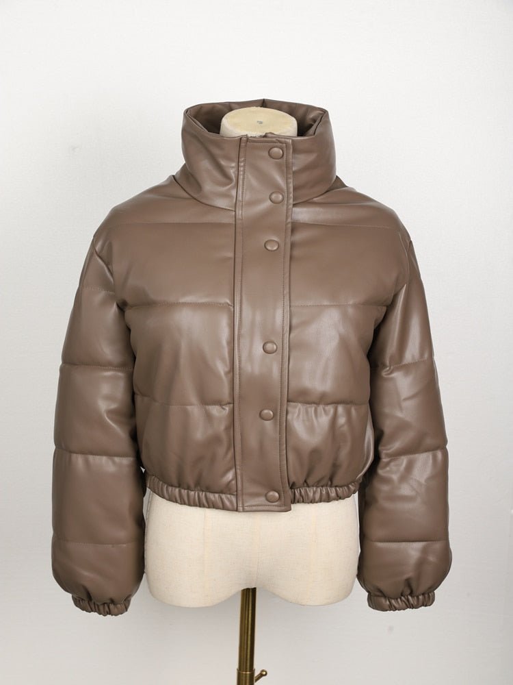 Sunniva™ | Women's Cropped Faux Leather Puffer Jacket
