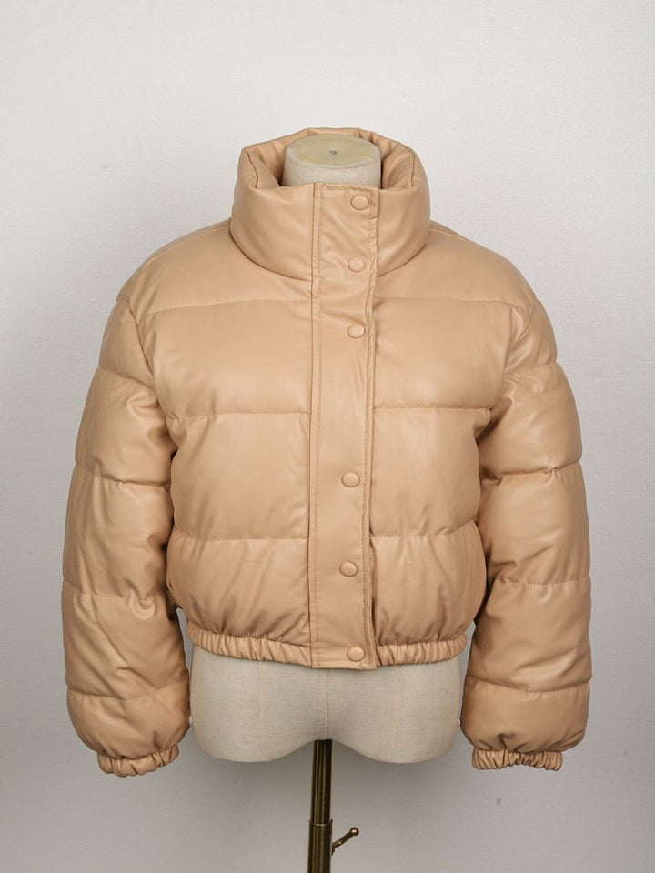 Sunniva™ | Women's Cropped Faux Leather Puffer Jacket