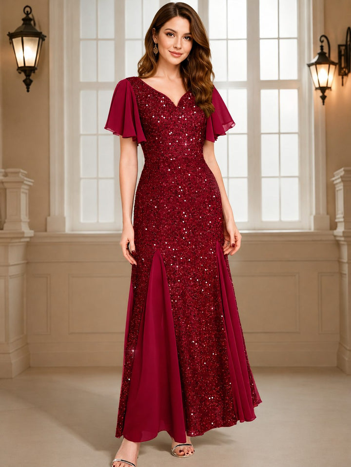 Hyacinth™ | Women's Plus Size Sequin Maxi Dress with Flutter Sleeves