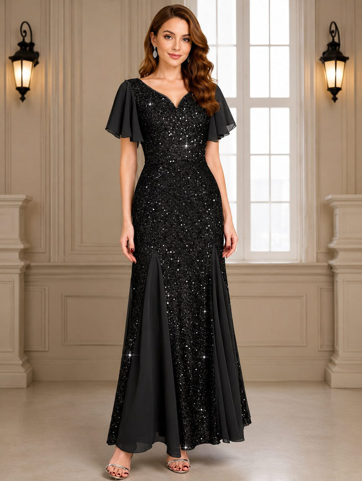 Hyacinth™ | Women's Plus Size Sequin Maxi Dress with Flutter Sleeves