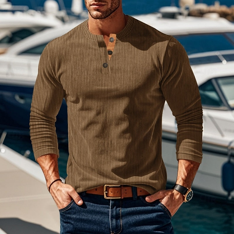 Anders™ | Men's Ribbed Long Sleeve Henley Shirt
