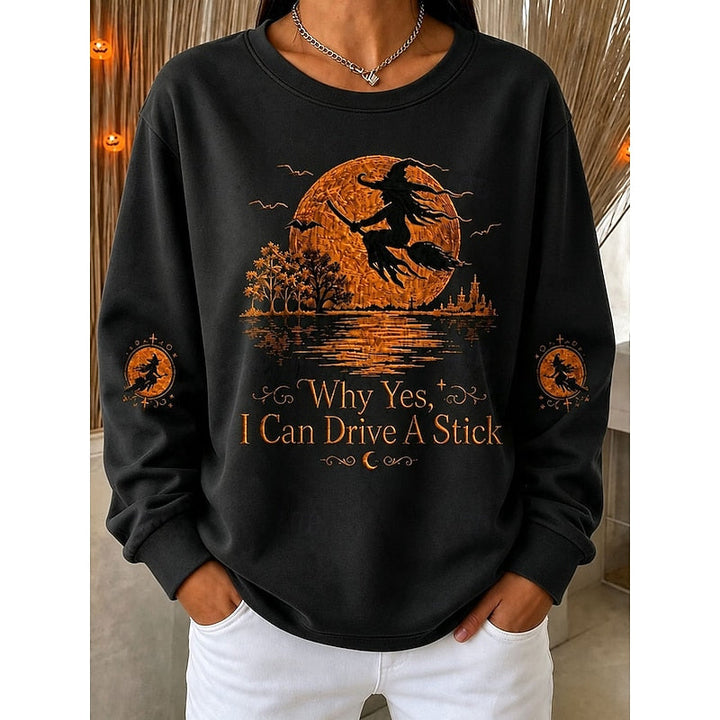 Hermione™ | Women's Halloween Witch Print Crew Neck Sweatshirt