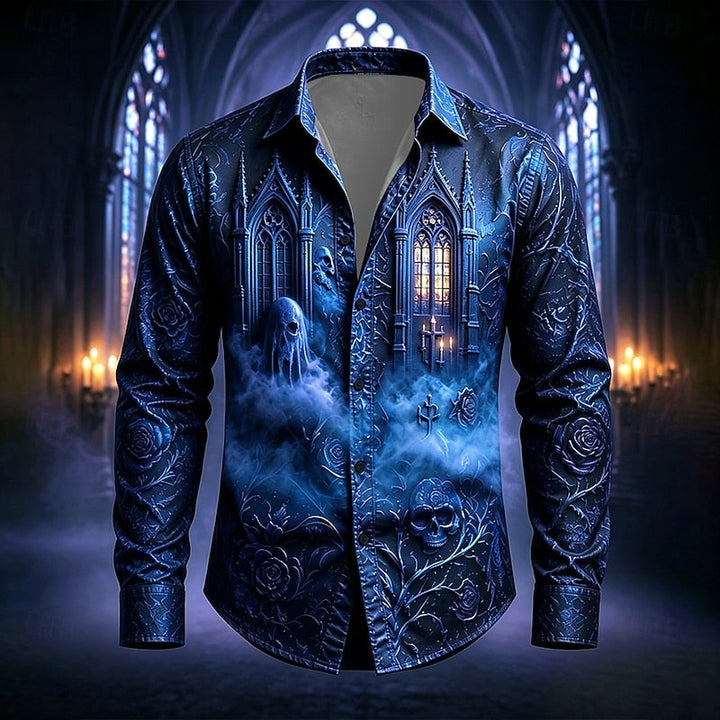 Vaughn™ | Men's Gothic Cathedral Print Halloween Button Up Shirt
