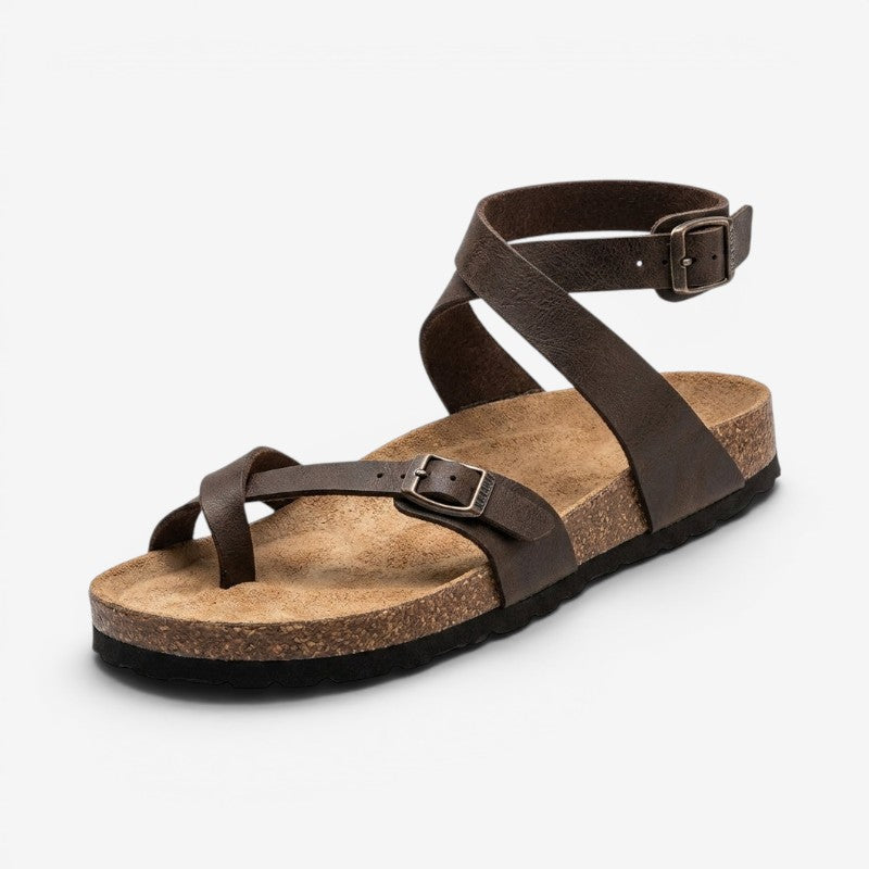 Flat Toe-Loop Sandals with Adjustable Buckle and Cork Footbed