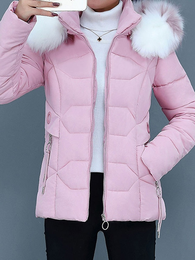 Caoimhe™ | Women's Fitted Quilted Puffer Jacket with Faux Fur Trim Hood