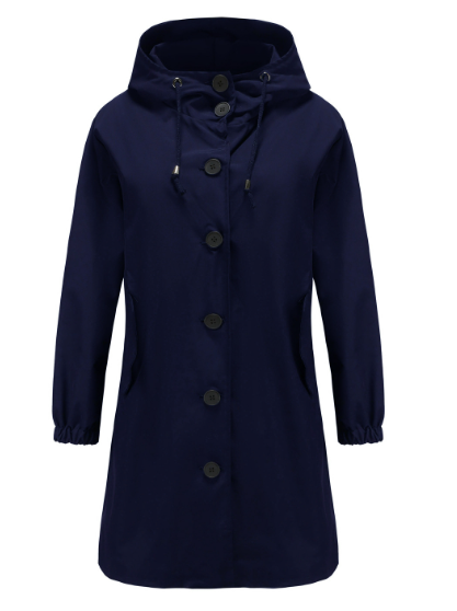 Lowri™ | Women's Hooded Longline Rain Coat with Button Front