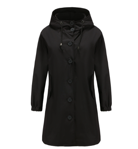 Lowri™ | Women's Hooded Longline Rain Coat with Button Front