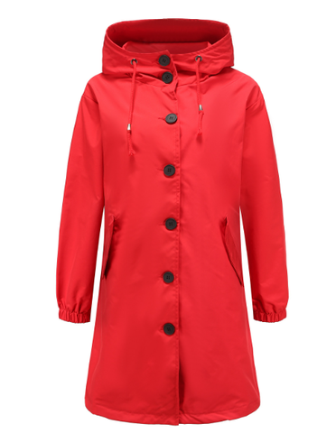 Lowri™ | Women's Hooded Longline Rain Coat with Button Front
