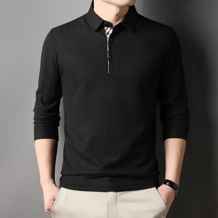 Teodor™ | Men's Long Sleeve Waffle-Texture Polo with Check Placket