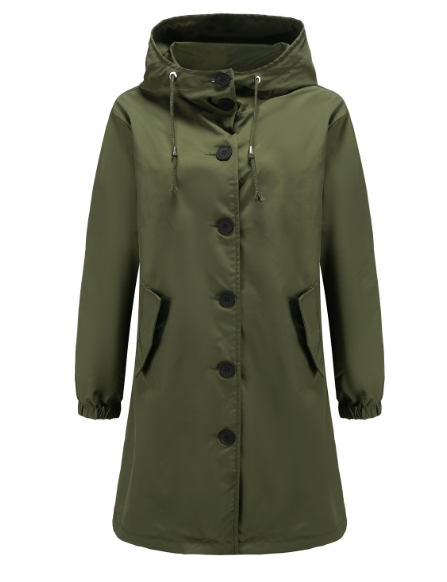 Lowri™ | Women's Hooded Longline Rain Coat with Button Front