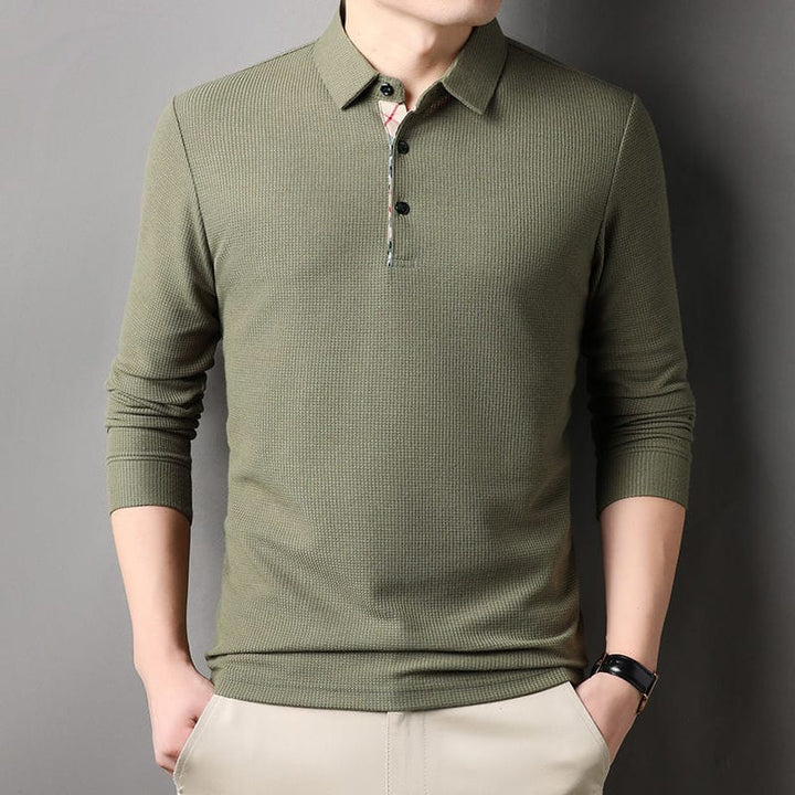 Teodor™ | Men's Long Sleeve Waffle-Texture Polo with Check Placket