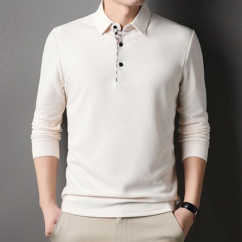 Teodor™ | Men's Long Sleeve Waffle-Texture Polo with Check Placket