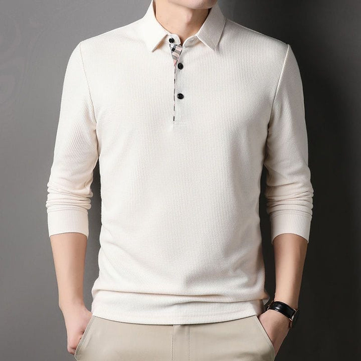 Teodor™ | Men's Long Sleeve Waffle-Texture Polo with Check Placket