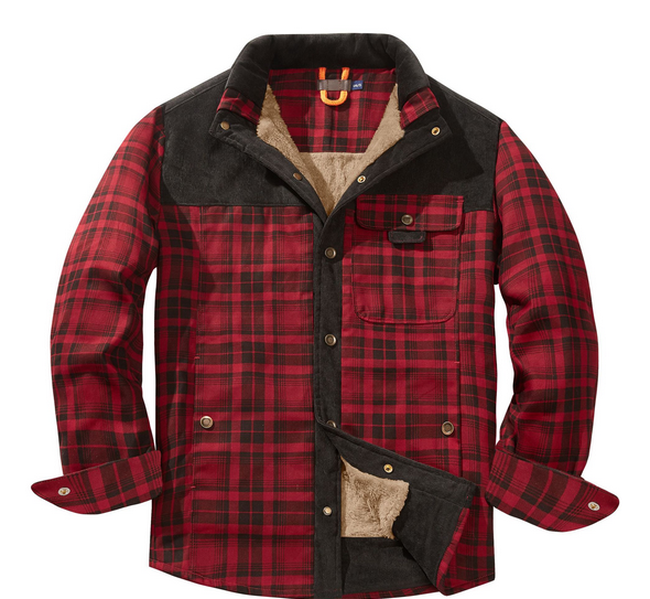 Ridley™ | Men's Pile-Lined Plaid Shirt Jacket with Snap Front