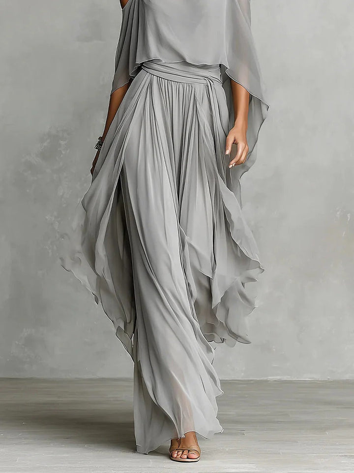 Isabela™ | Flowing Gray Outfit with Strappy Top & Lightweight Trousers