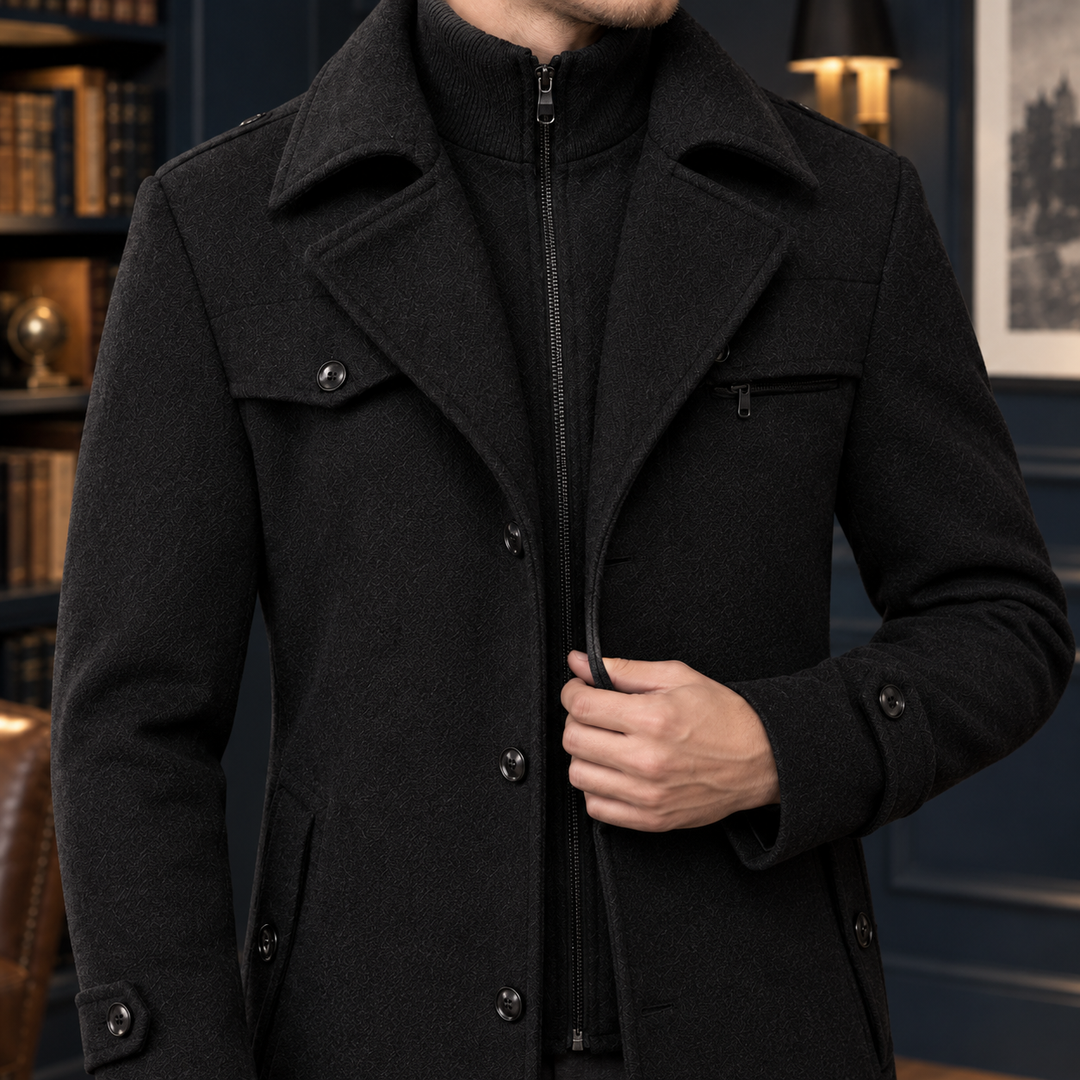 Mortimer™ | Men's Double Collar Zip and Button Coat
