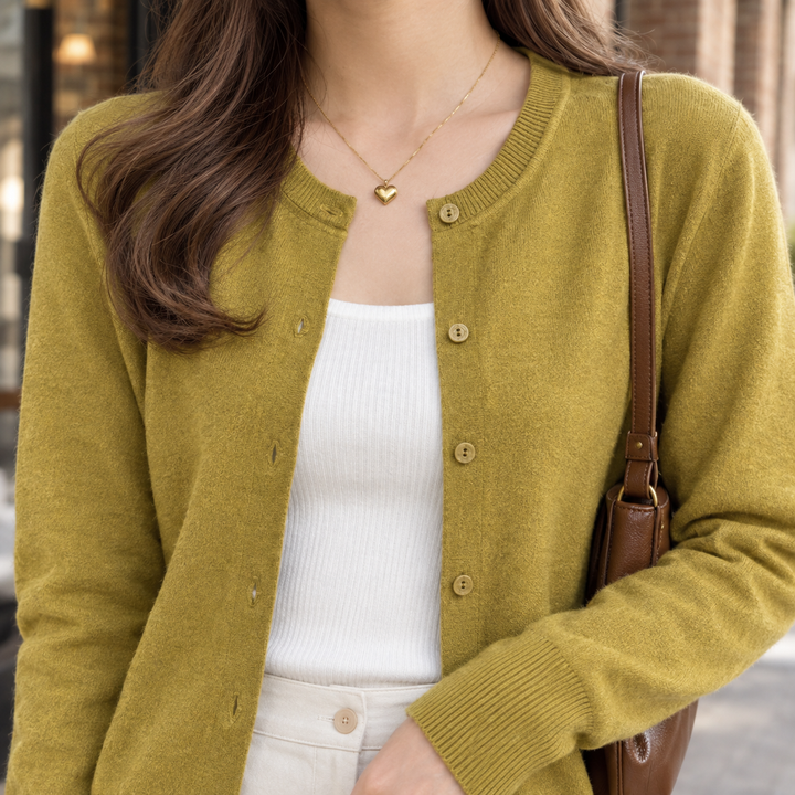 Cecily™ | Women's Fine Knit Crew Neck Button Cardigan