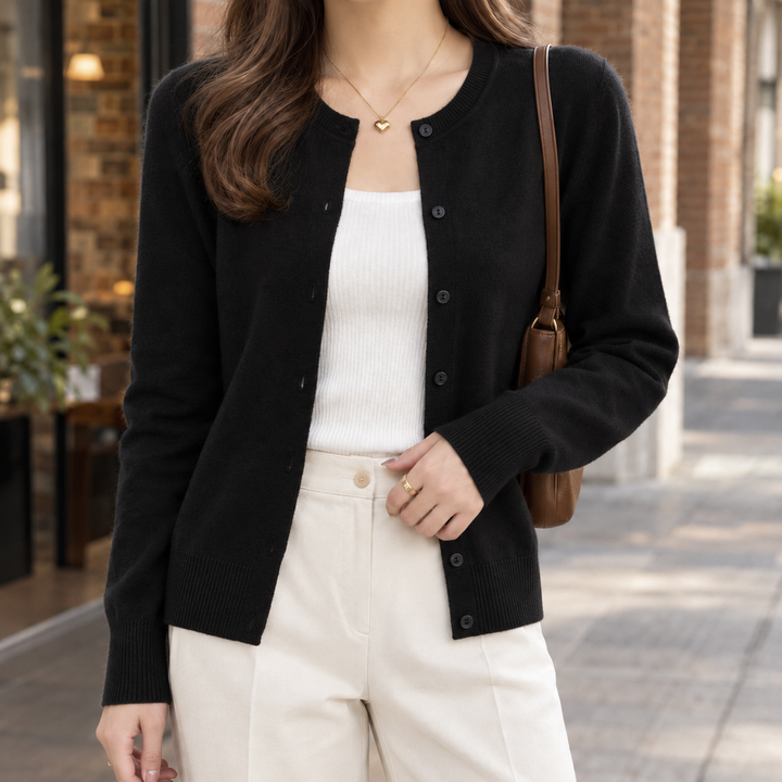Cecily™ | Women's Fine Knit Crew Neck Button Cardigan