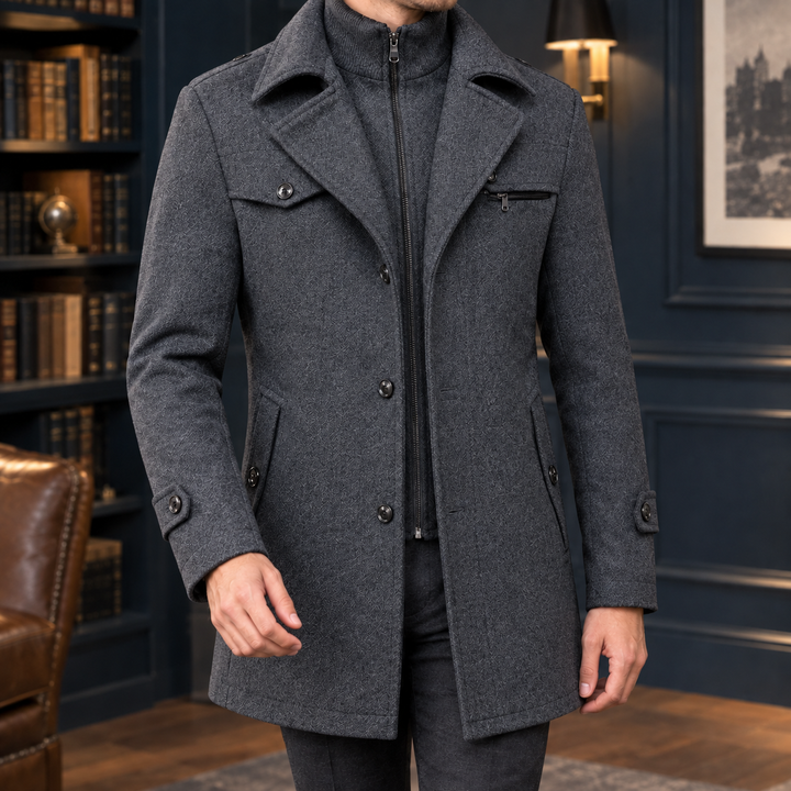 Mortimer™ | Men's Double Collar Zip and Button Coat