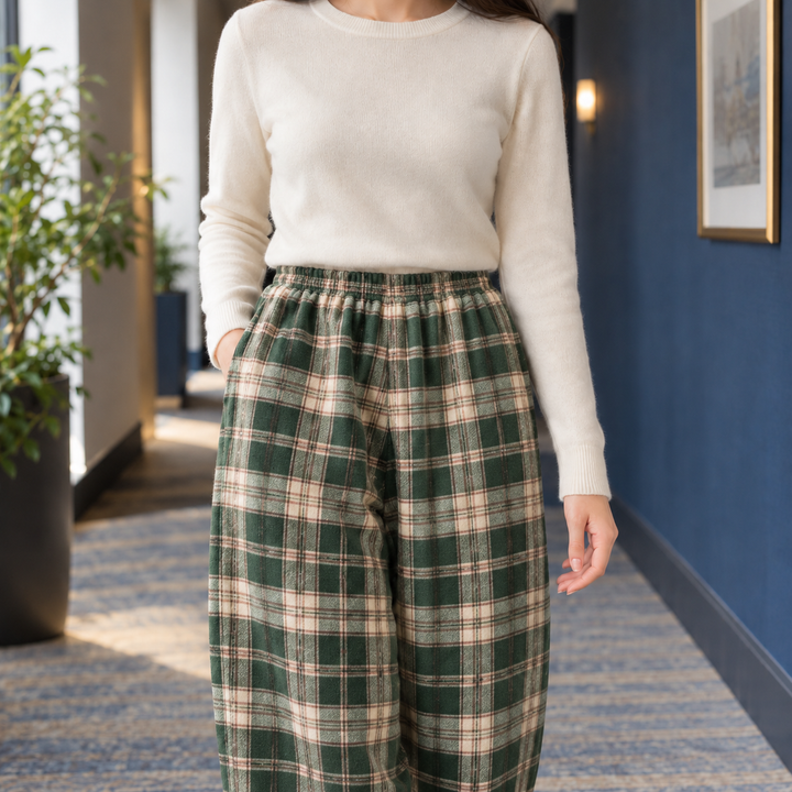 Theodora™ | Women's Plaid Lined Straight Leg Pants