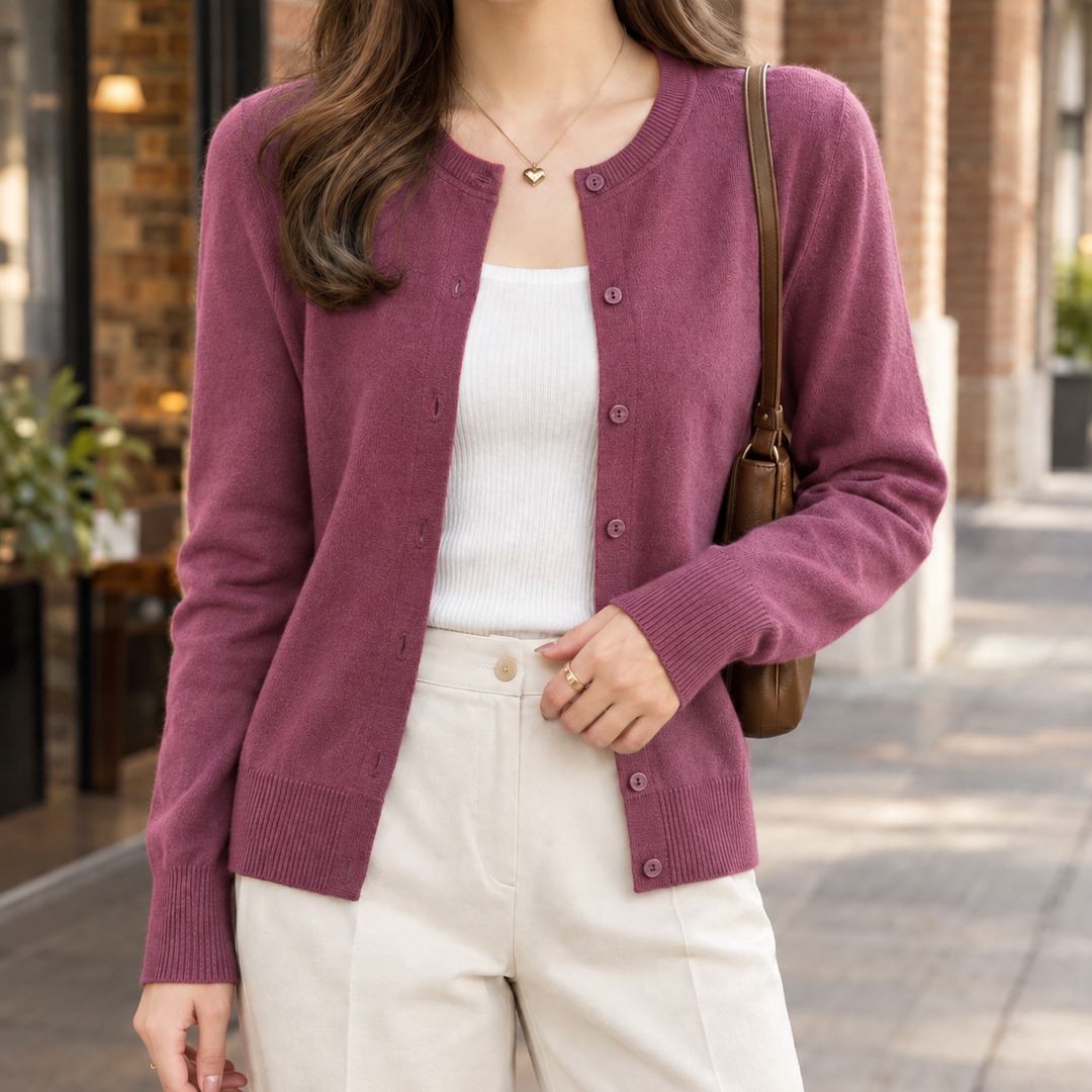 Cecily™ | Women's Fine Knit Crew Neck Button Cardigan