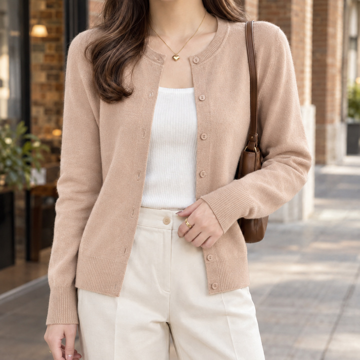 Cecily™ | Women's Fine Knit Crew Neck Button Cardigan