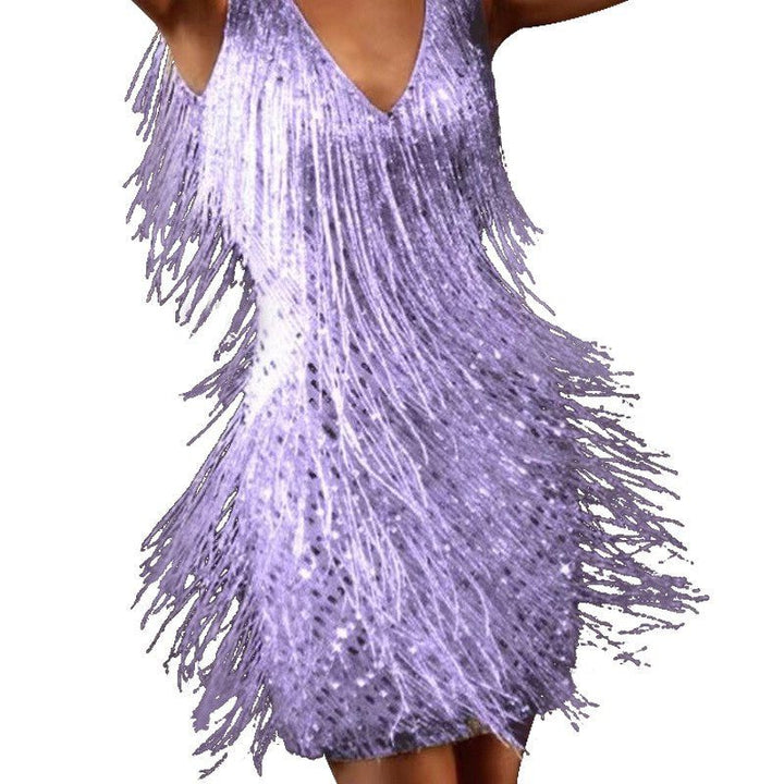 Isidora™ | Women's Sequin Fringe Mini Dress with V-Neck