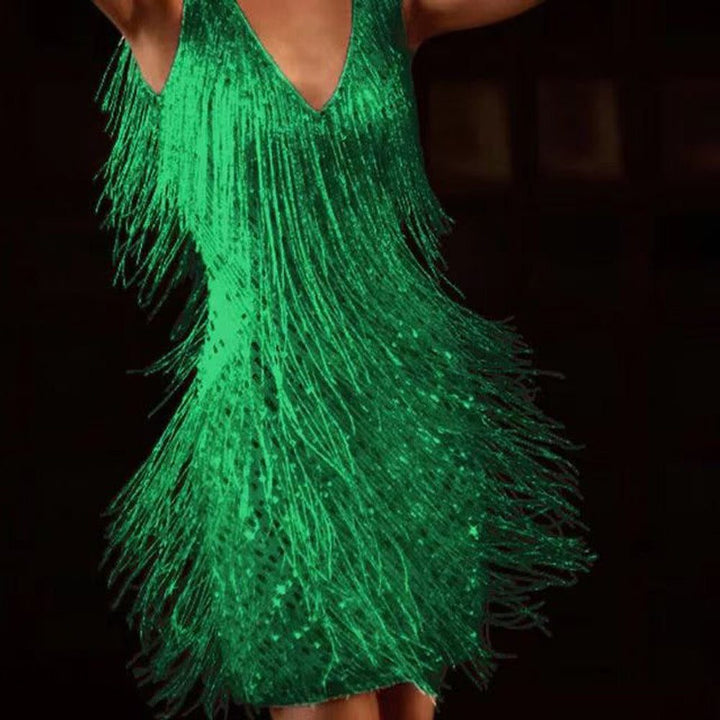 Isidora™ | Women's Sequin Fringe Mini Dress with V-Neck