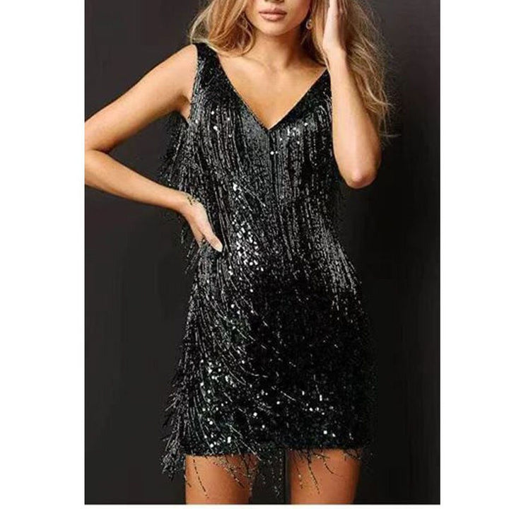 Isidora™ | Women's Sequin Fringe Mini Dress with V-Neck