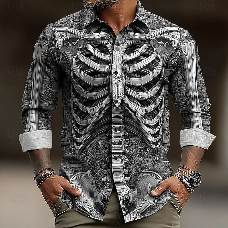 Ledger™ | Men's Halloween Skeleton Print Button Up Shirt