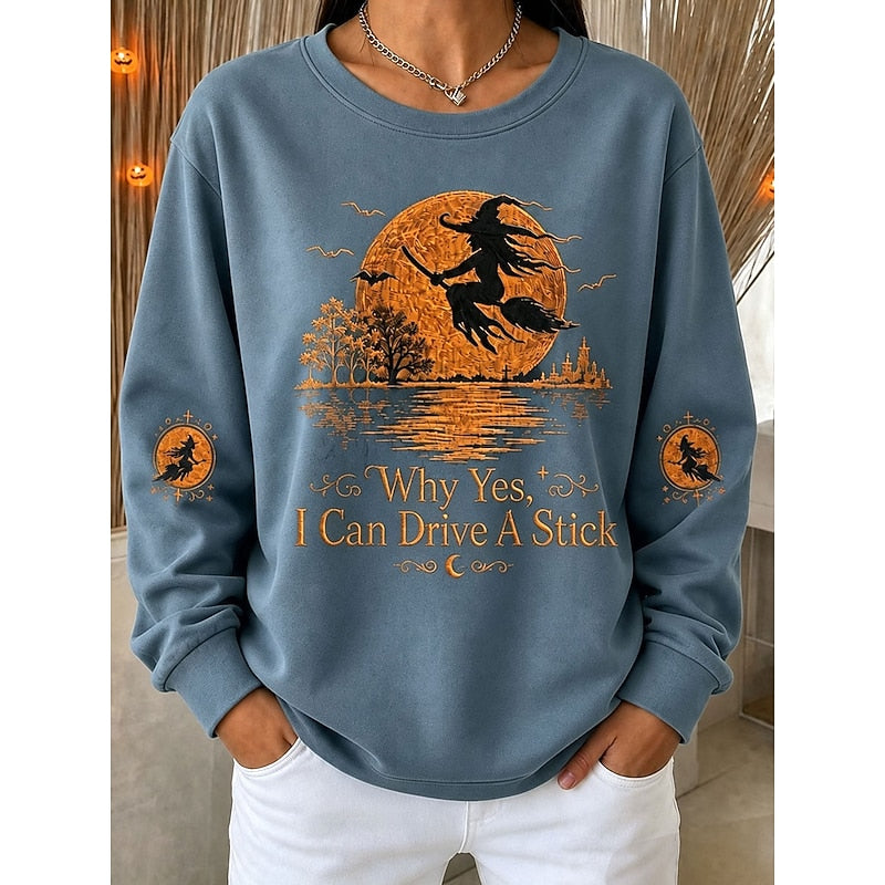 Hermione™ | Women's Halloween Witch Print Crew Neck Sweatshirt