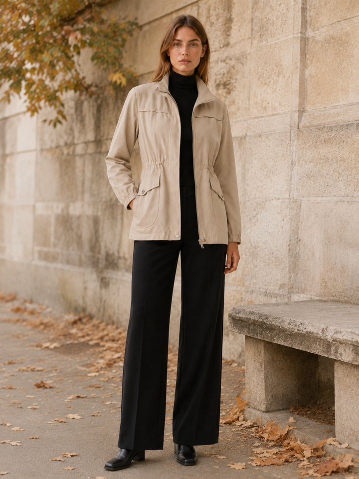 Jessamine™ | Waterproof Jacket with Stand Collar and Drawstring Waist