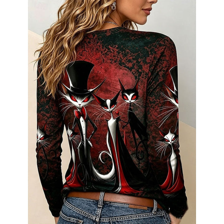 Lark™ | Women's Gothic Halloween Cat Print Long Sleeve Top