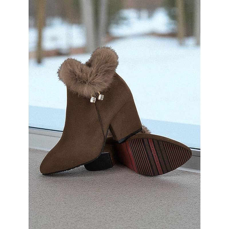 Blanche™ | Women's Fur-Trimmed Block Heel Ankle Boots