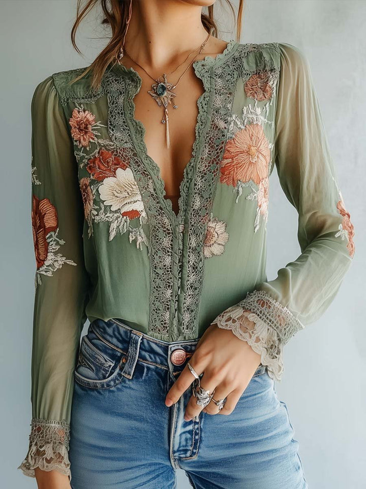 Bohemian™ | Floral Printed Lace Blouse