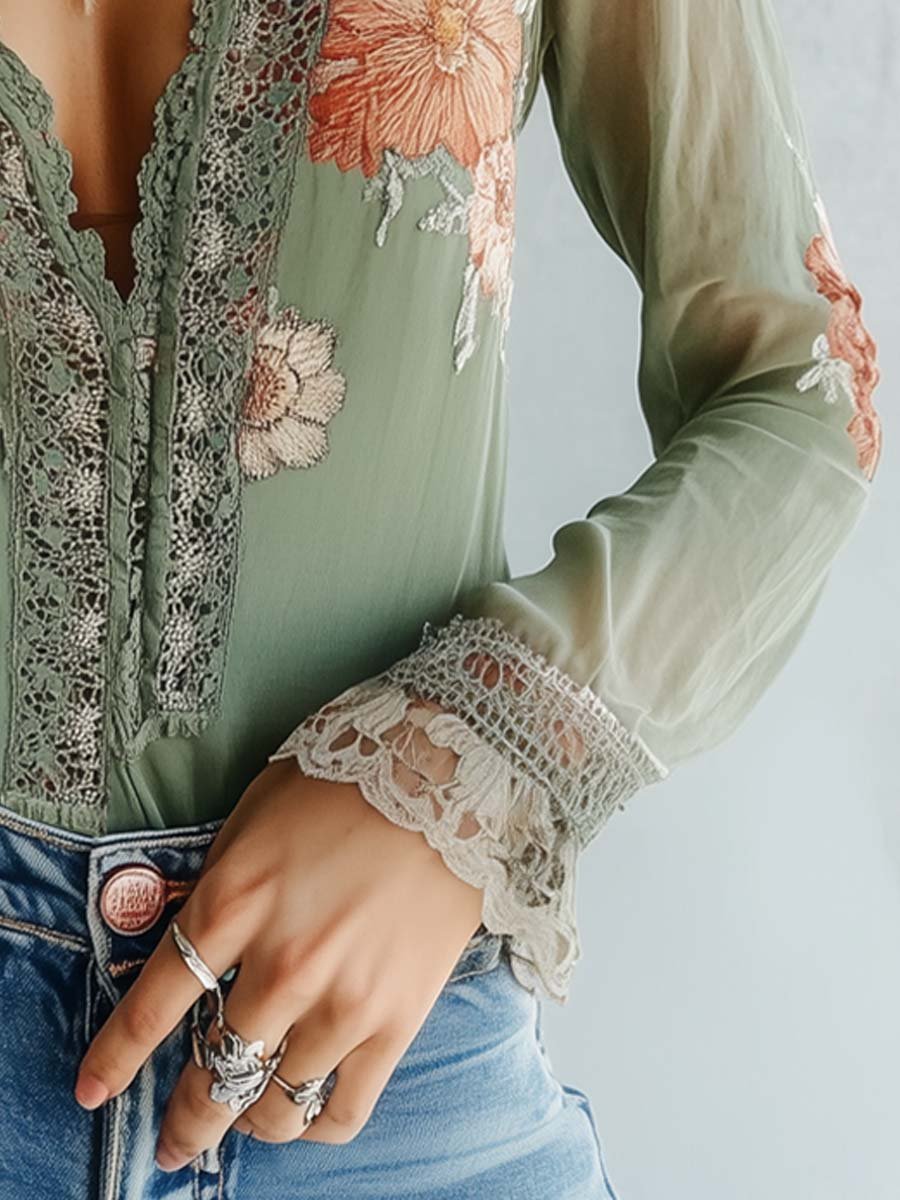 Bohemian™ | Floral Printed Lace Blouse