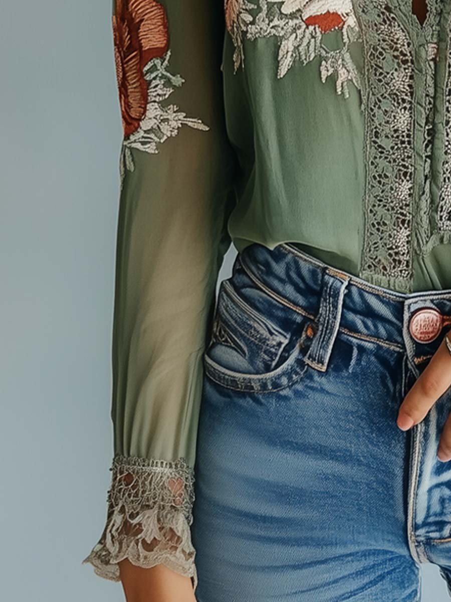 Bohemian™ | Floral Printed Lace Blouse