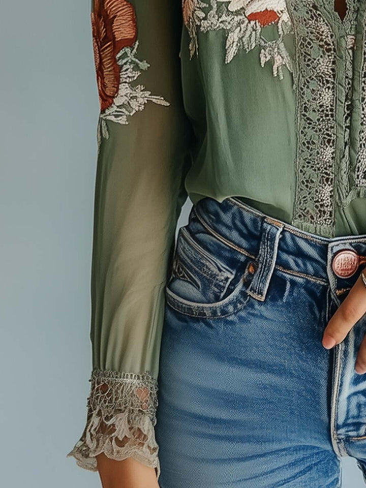 Bohemian™ | Floral Printed Lace Blouse